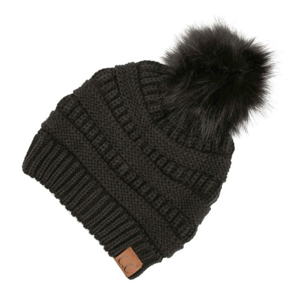 Black Pom Pom C. C. Beanie hat - Picture 4 of 4